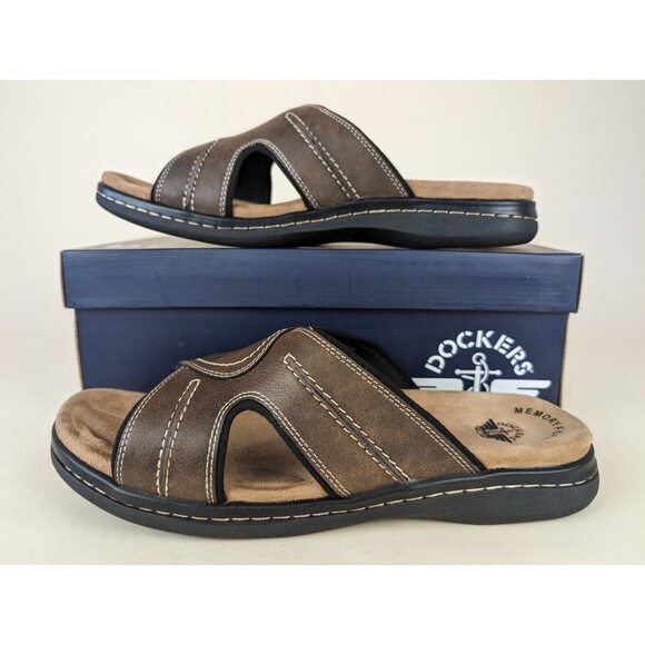 Dockers Sandals Mens 12 M Sunland Slides Brown Open Toe Memory Foam Shoes NEW - Picture 4 of 12